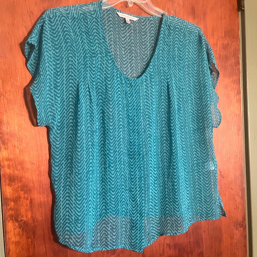 croft & barrow Teal Zigzag V-Neck Blouse